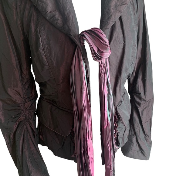 Event Jacket Shot Taffeta Fabrication Sash Front Elegant Evening Purple Black S - Picture 8 of 14